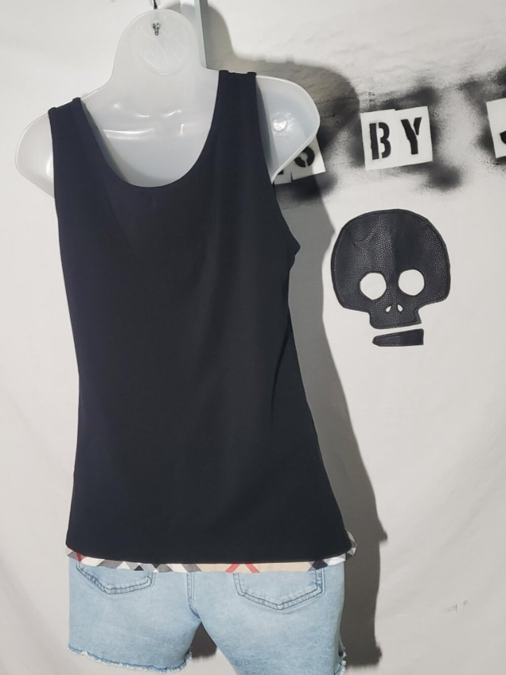 Burberry Brit Black Tank With Plaid Trim Sz L Women's - Shipping incl - Picture 13 of 16